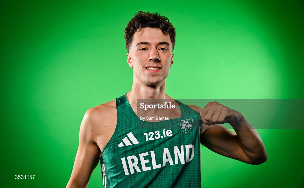 5 August 2026; Darragh Murphy poses for a portrait during an Athletics Ireland European Championships kit day and media at the Sport Ireland Institute in Dublin. Photo by Sam Barnes/Sportsfile