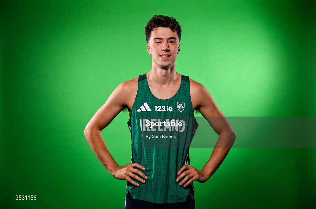 5 August 2026; Darragh Murphy poses for a portrait during an Athletics Ireland European Championships kit day and media at the Sport Ireland Institute in Dublin. Photo by Sam Barnes/Sportsfile