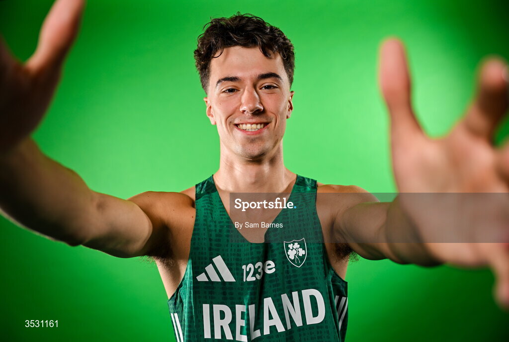 5 August 2026; Darragh Murphy poses for a portrait during an Athletics Ireland European Championships kit day and media at the Sport Ireland Institute in Dublin. Photo by Sam Barnes/Sportsfile