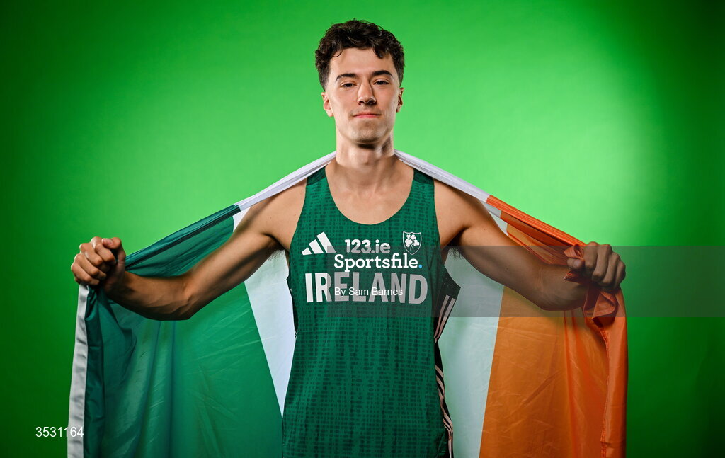 5 August 2026; Darragh Murphy poses for a portrait during an Athletics Ireland European Championships kit day and media at the Sport Ireland Institute in Dublin. Photo by Sam Barnes/Sportsfile