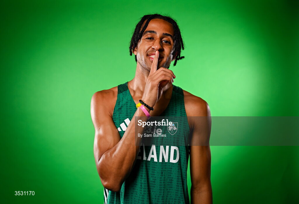 5 August 2026; Sean Doggett poses for a portrait during an Athletics Ireland European Championships kit day and media at the Sport Ireland Institute in Dublin. Photo by Sam Barnes/Sportsfile