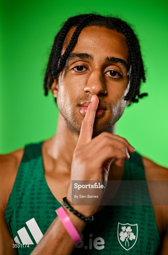 5 August 2026; Sean Doggett poses for a portrait during an Athletics Ireland European Championships kit day and media at the Sport Ireland Institute in Dublin. Photo by Sam Barnes/Sportsfile