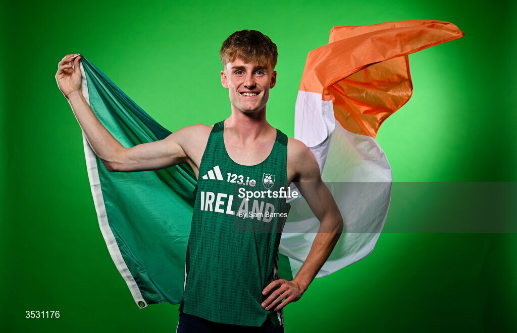 5 August 2026; Joe Doody poses for a portrait during an Athletics Ireland European Championships kit day and media at the Sport Ireland Institute in Dublin. Photo by Sam Barnes/Sportsfile