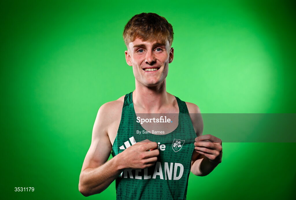 5 August 2026; Joe Doody poses for a portrait during an Athletics Ireland European Championships kit day and media at the Sport Ireland Institute in Dublin. Photo by Sam Barnes/Sportsfile