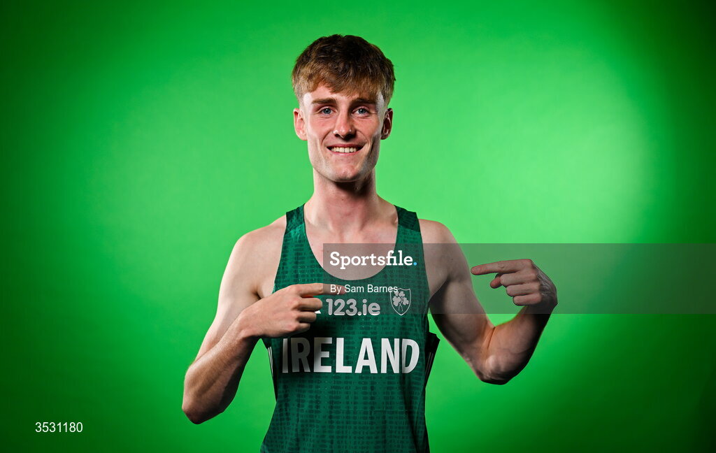 5 August 2026; Joe Doody poses for a portrait during an Athletics Ireland European Championships kit day and media at the Sport Ireland Institute in Dublin. Photo by Sam Barnes/Sportsfile