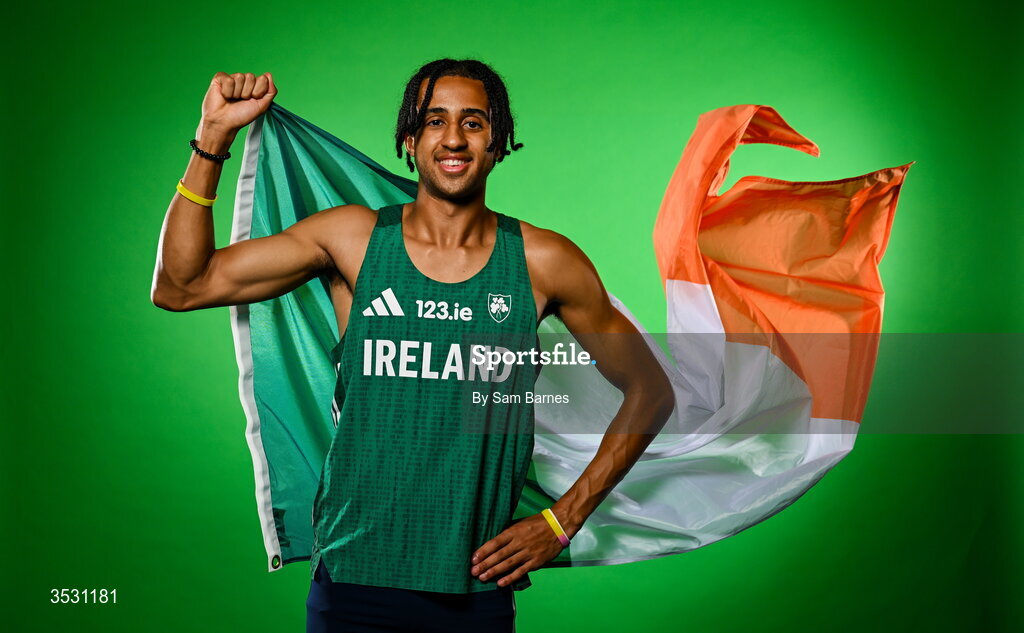 5 August 2026; Sean Doggett poses for a portrait during an Athletics Ireland European Championships kit day and media at the Sport Ireland Institute in Dublin. Photo by Sam Barnes/Sportsfile