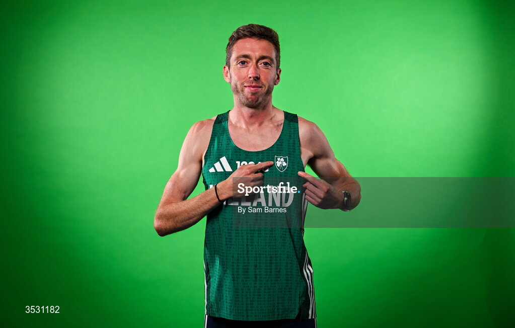 5 August 2026; Ryan Creech poses for a portrait during an Athletics Ireland European Championships kit day and media at the Sport Ireland Institute in Dublin. Photo by Sam Barnes/Sportsfile
