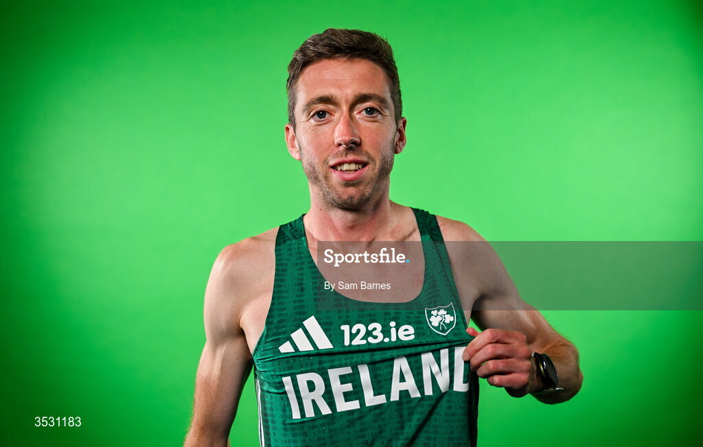 5 August 2026; Ryan Creech poses for a portrait during an Athletics Ireland European Championships kit day and media at the Sport Ireland Institute in Dublin. Photo by Sam Barnes/Sportsfile