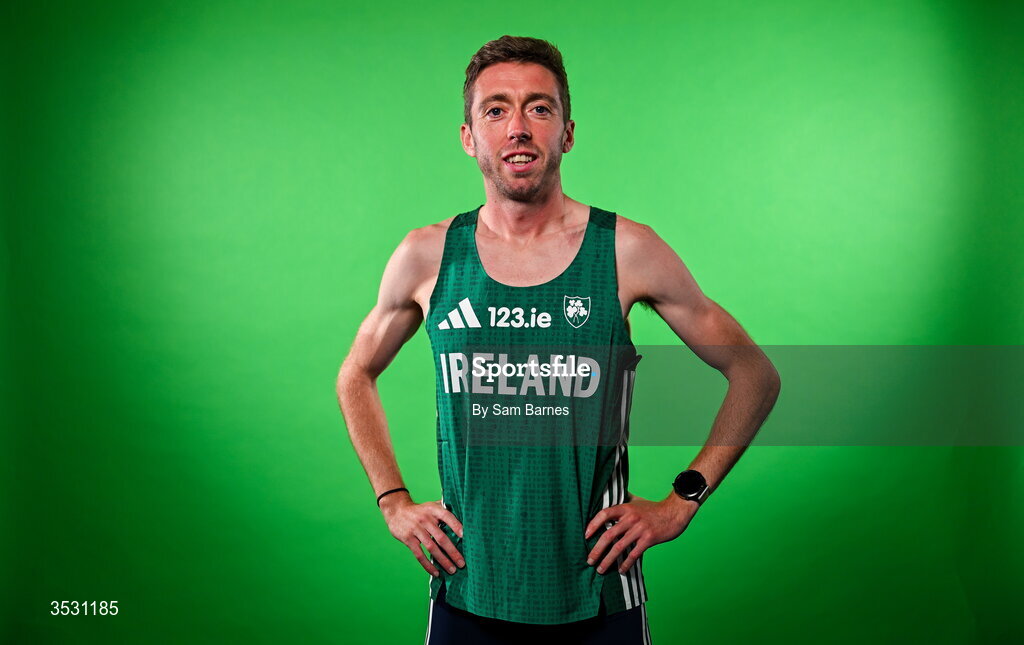 5 August 2026; Ryan Creech poses for a portrait during an Athletics Ireland European Championships kit day and media at the Sport Ireland Institute in Dublin. Photo by Sam Barnes/Sportsfile