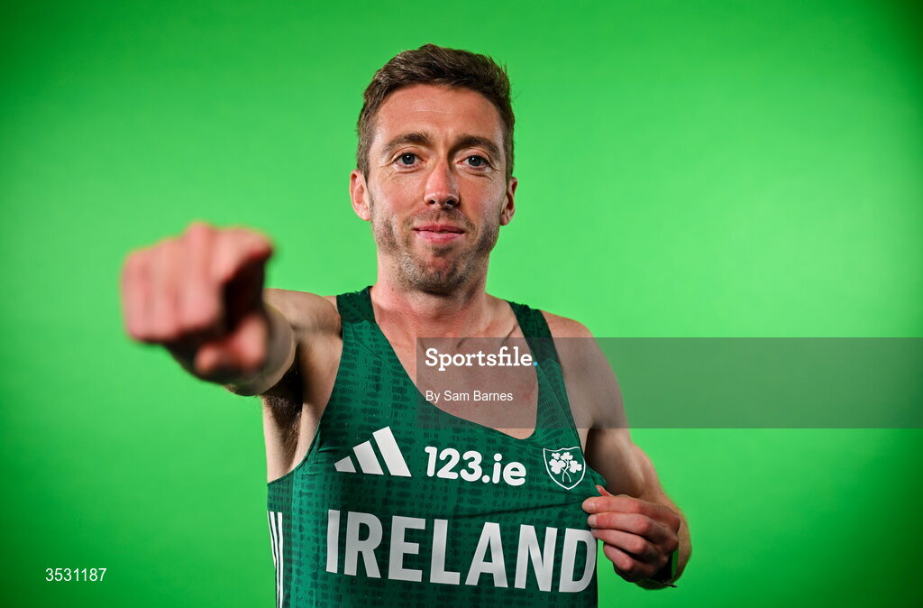 5 August 2026; Ryan Creech poses for a portrait during an Athletics Ireland European Championships kit day and media at the Sport Ireland Institute in Dublin. Photo by Sam Barnes/Sportsfile