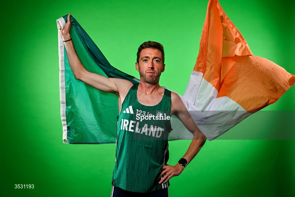 5 August 2026; Ryan Creech poses for a portrait during an Athletics Ireland European Championships kit day and media at the Sport Ireland Institute in Dublin. Photo by Sam Barnes/Sportsfile