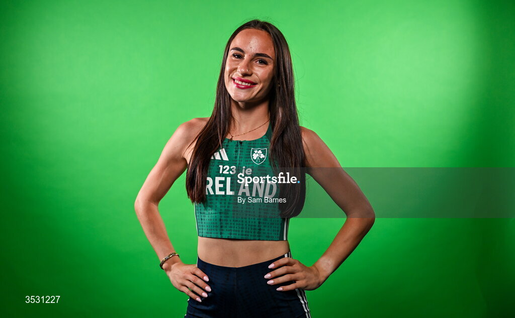 5 August 2026; Abbie Sheridan poses for a portrait during an Athletics Ireland European Championships kit day and media at the Sport Ireland Institute in Dublin. Photo by Sam Barnes/Sportsfile