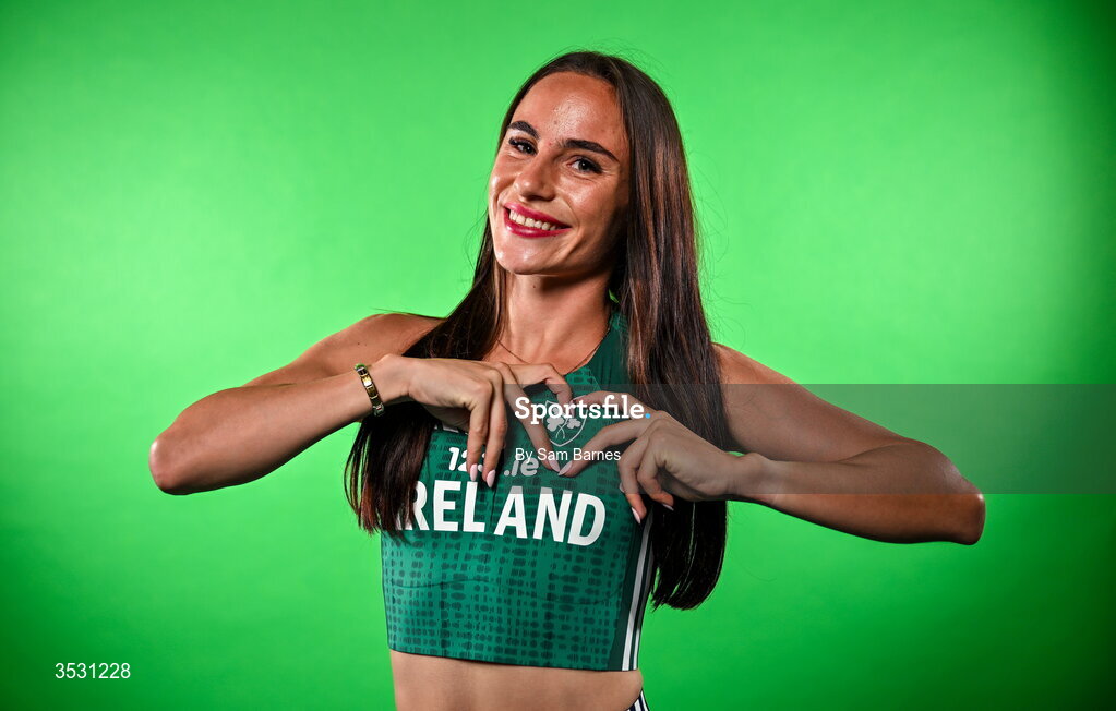 5 August 2026; Abbie Sheridan poses for a portrait during an Athletics Ireland European Championships kit day and media at the Sport Ireland Institute in Dublin. Photo by Sam Barnes/Sportsfile