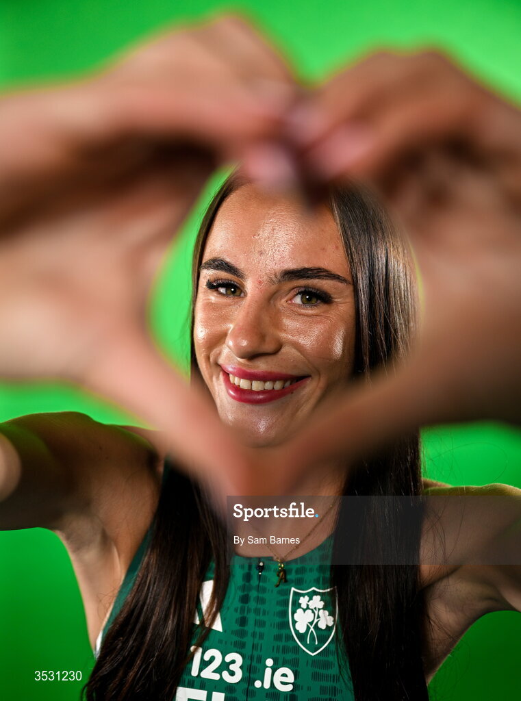 5 August 2026; Abbie Sheridan poses for a portrait during an Athletics Ireland European Championships kit day and media at the Sport Ireland Institute in Dublin. Photo by Sam Barnes/Sportsfile