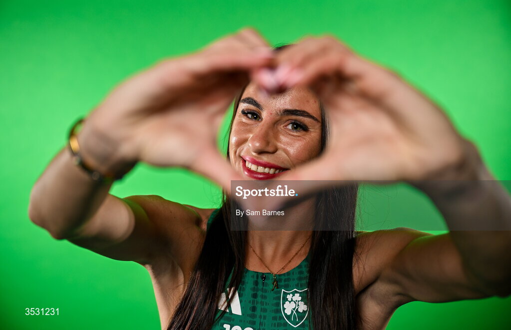 5 August 2026; Abbie Sheridan poses for a portrait during an Athletics Ireland European Championships kit day and media at the Sport Ireland Institute in Dublin. Photo by Sam Barnes/Sportsfile