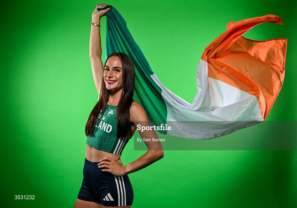 5 August 2026; Abbie Sheridan poses for a portrait during an Athletics Ireland European Championships kit day and media at the Sport Ireland Institute in Dublin. Photo by Sam Barnes/Sportsfile