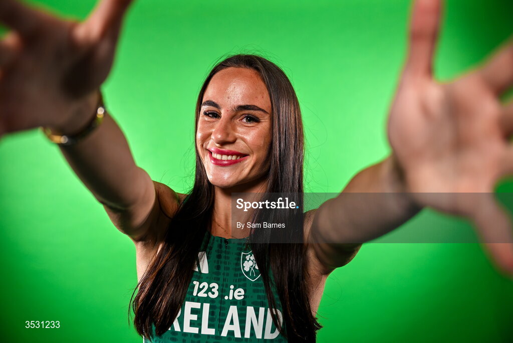 5 August 2026; Abbie Sheridan poses for a portrait during an Athletics Ireland European Championships kit day and media at the Sport Ireland Institute in Dublin. Photo by Sam Barnes/Sportsfile