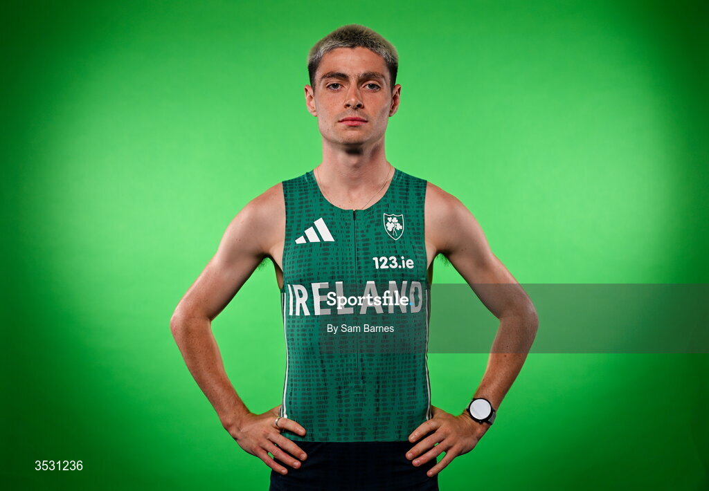 5 August 2026; Darragh McElhinney poses for a portrait during an Athletics Ireland European Championships kit day and media at the Sport Ireland Institute in Dublin. Photo by Sam Barnes/Sportsfile