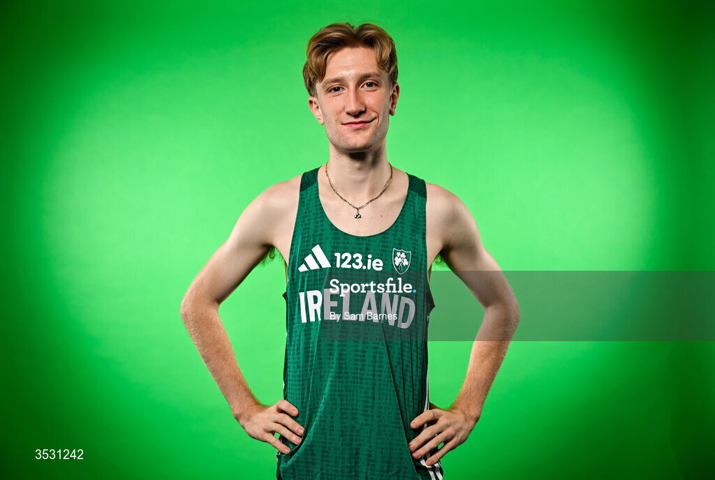 5 August 2026; Nick Griggs poses for a portrait during an Athletics Ireland European Championships kit day and media at the Sport Ireland Institute in Dublin. Photo by Sam Barnes/Sportsfile