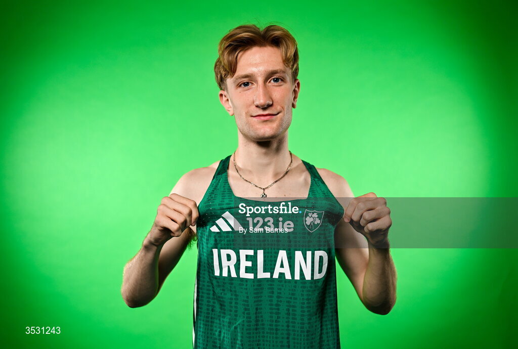 5 August 2026; Nick Griggs poses for a portrait during an Athletics Ireland European Championships kit day and media at the Sport Ireland Institute in Dublin. Photo by Sam Barnes/Sportsfile