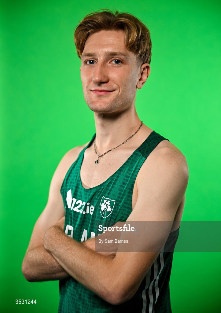 5 August 2026; Nick Griggs poses for a portrait during an Athletics Ireland European Championships kit day and media at the Sport Ireland Institute in Dublin. Photo by Sam Barnes/Sportsfile