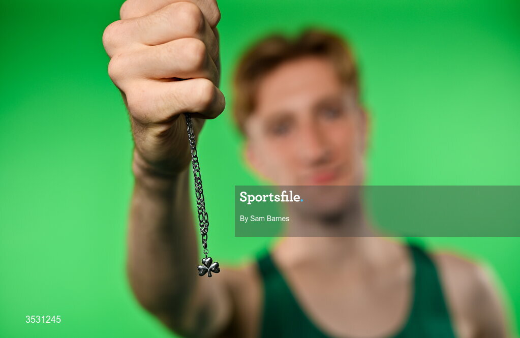 5 August 2026; Nick Griggs poses for a portrait during an Athletics Ireland European Championships kit day and media at the Sport Ireland Institute in Dublin. Photo by Sam Barnes/Sportsfile