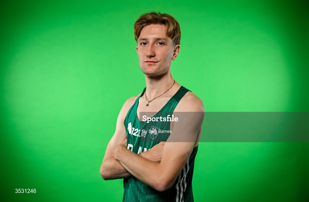5 August 2026; Nick Griggs poses for a portrait during an Athletics Ireland European Championships kit day and media at the Sport Ireland Institute in Dublin. Photo by Sam Barnes/Sportsfile