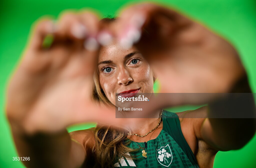 5 August 2026; Lucy-May Sleeman poses for a portrait during an Athletics Ireland European Championships kit day and media at the Sport Ireland Institute in Dublin. Photo by Sam Barnes/Sportsfile