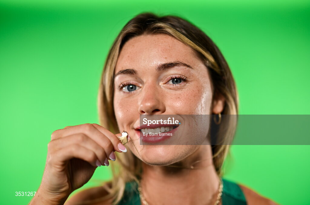 5 August 2026; Lucy-May Sleeman poses for a portrait during an Athletics Ireland European Championships kit day and media at the Sport Ireland Institute in Dublin. Photo by Sam Barnes/Sportsfile