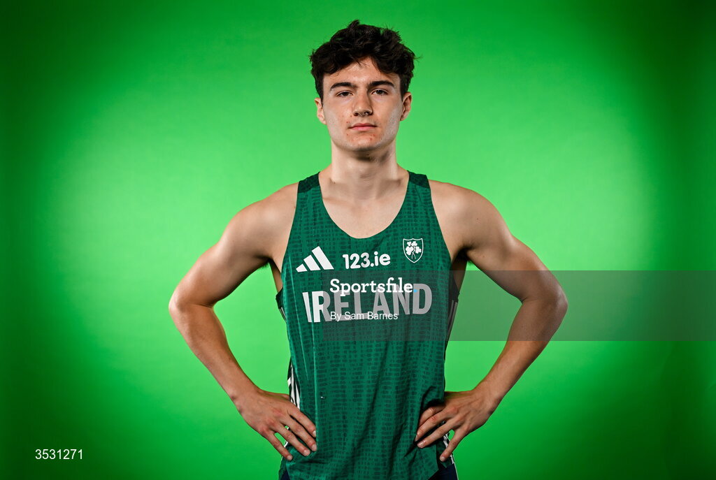 5 August 2026; Lucas Fadden poses for a portrait during an Athletics Ireland European Championships kit day and media at the Sport Ireland Institute in Dublin. Photo by Sam Barnes/Sportsfile