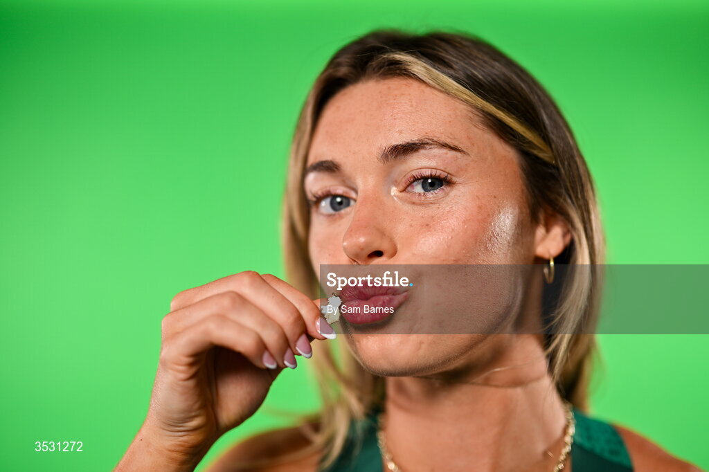 5 August 2026; Lucy-May Sleeman poses for a portrait during an Athletics Ireland European Championships kit day and media at the Sport Ireland Institute in Dublin. Photo by Sam Barnes/Sportsfile