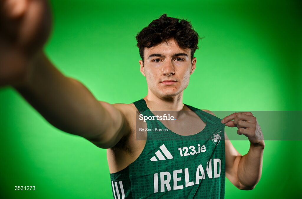 5 August 2026; Lucas Fadden poses for a portrait during an Athletics Ireland European Championships kit day and media at the Sport Ireland Institute in Dublin. Photo by Sam Barnes/Sportsfile