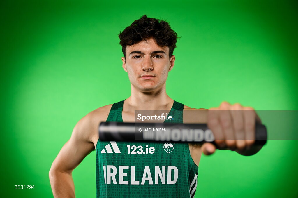 5 August 2026; Lucas Fadden poses for a portrait during an Athletics Ireland European Championships kit day and media at the Sport Ireland Institute in Dublin. Photo by Sam Barnes/Sportsfile