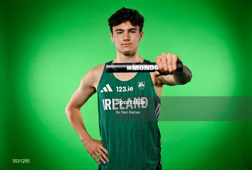 5 August 2026; Lucas Fadden poses for a portrait during an Athletics Ireland European Championships kit day and media at the Sport Ireland Institute in Dublin. Photo by Sam Barnes/Sportsfile
