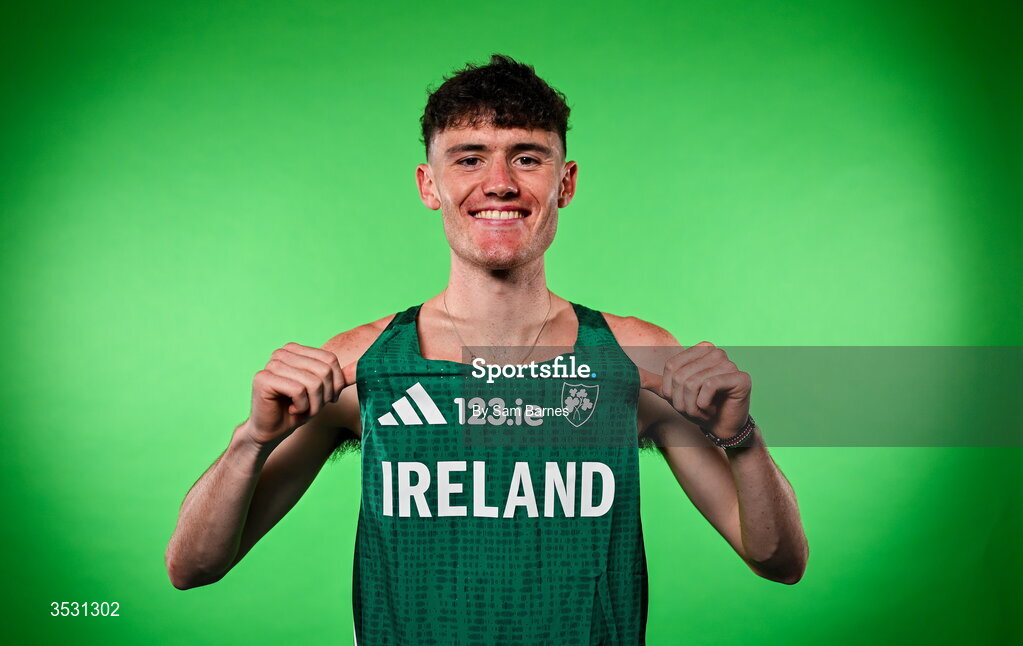 5 August 2026; David McGlynn poses for a portrait during an Athletics Ireland European Championships kit day and media at the Sport Ireland Institute in Dublin. Photo by Sam Barnes/Sportsfile