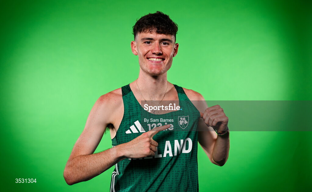 5 August 2026; David McGlynn poses for a portrait during an Athletics Ireland European Championships kit day and media at the Sport Ireland Institute in Dublin. Photo by Sam Barnes/Sportsfile