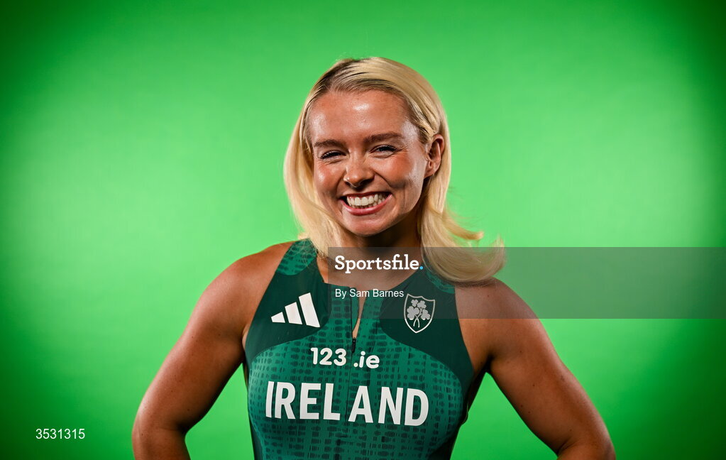 5 August 2026; Molly Scott poses for a portrait during an Athletics Ireland European Championships kit day and media at the Sport Ireland Institute in Dublin. Photo by Sam Barnes/Sportsfile