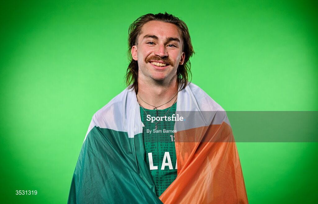 5 August 2026; Ryan Mulholland poses for a portrait during an Athletics Ireland European Championships kit day and media at the Sport Ireland Institute in Dublin. Photo by Sam Barnes/Sportsfile