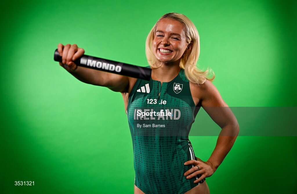5 August 2026; Molly Scott poses for a portrait during an Athletics Ireland European Championships kit day and media at the Sport Ireland Institute in Dublin. Photo by Sam Barnes/Sportsfile