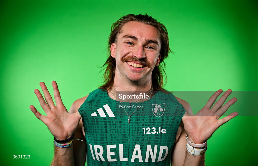 5 August 2026; Ryan Mulholland poses for a portrait during an Athletics Ireland European Championships kit day and media at the Sport Ireland Institute in Dublin. Photo by Sam Barnes/Sportsfile