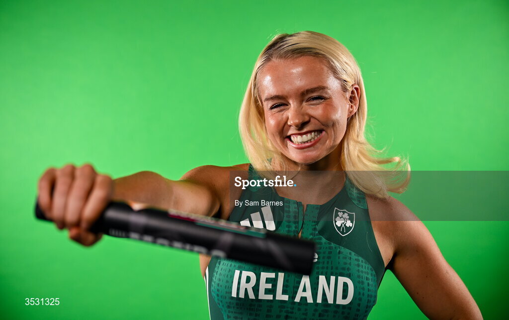 5 August 2026; Molly Scott poses for a portrait during an Athletics Ireland European Championships kit day and media at the Sport Ireland Institute in Dublin. Photo by Sam Barnes/Sportsfile