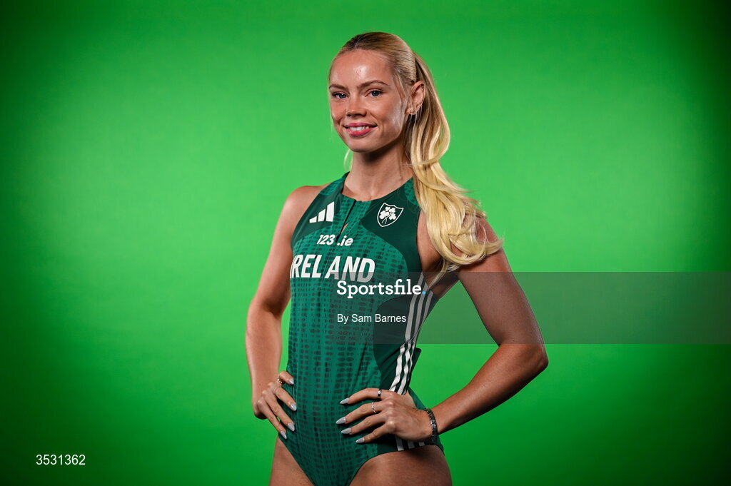 5 August 2026; Lauren Roy poses for a portrait during an Athletics Ireland European Championships kit day and media at the Sport Ireland Institute in Dublin. Photo by Sam Barnes/Sportsfile