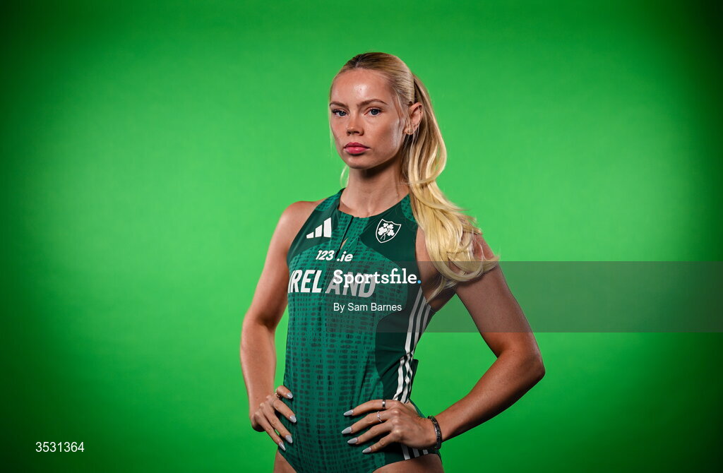 5 August 2026; Lauren Roy poses for a portrait during an Athletics Ireland European Championships kit day and media at the Sport Ireland Institute in Dublin. Photo by Sam Barnes/Sportsfile