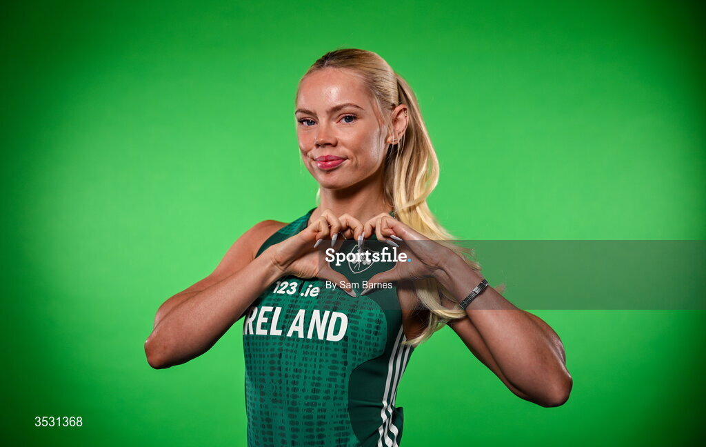 5 August 2026; Lauren Roy poses for a portrait during an Athletics Ireland European Championships kit day and media at the Sport Ireland Institute in Dublin. Photo by Sam Barnes/Sportsfile