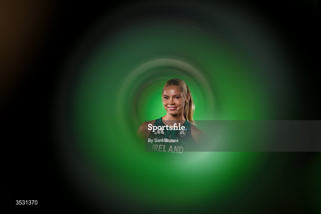 5 August 2026; Lauren Roy poses for a portrait during an Athletics Ireland European Championships kit day and media at the Sport Ireland Institute in Dublin. Photo by Sam Barnes/Sportsfile