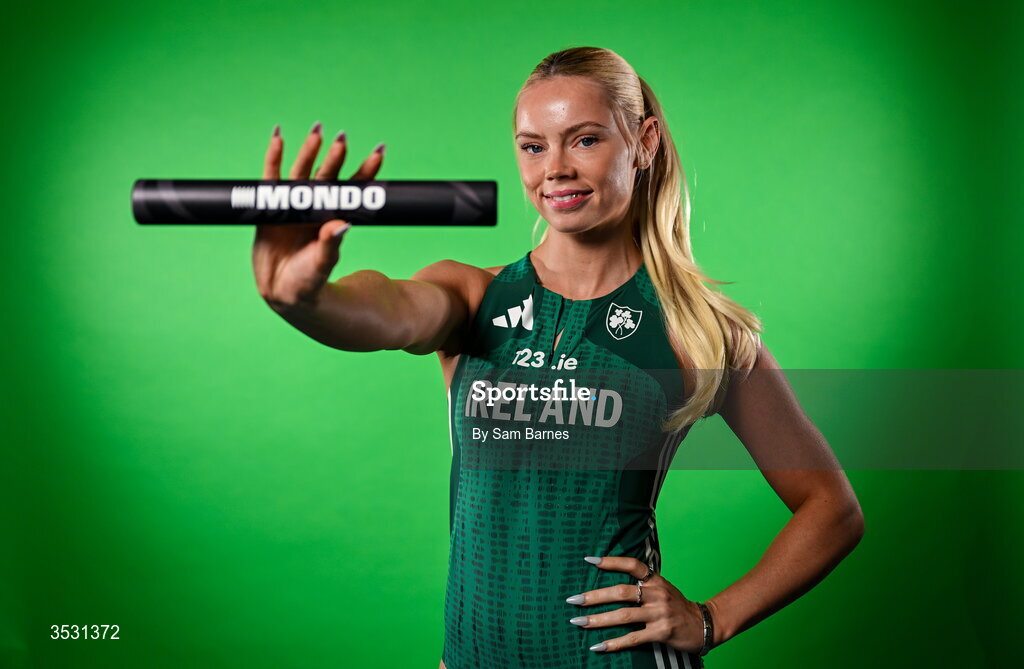 5 August 2026; Lauren Roy poses for a portrait during an Athletics Ireland European Championships kit day and media at the Sport Ireland Institute in Dublin. Photo by Sam Barnes/Sportsfile