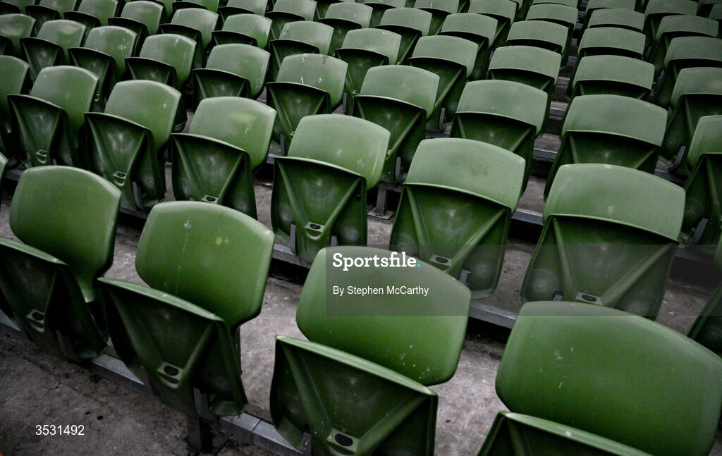 5 August 2026; A general view of seating inside the stadium before the pre-season friendly match between Arsenal and Real Betis at the Aviva Stadium in Dublin. Photo by Stephen McCarthy/Sportsfile