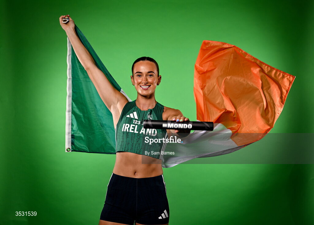 5 August 2026; Ciara Neville poses for a portrait during an Athletics Ireland European Championships team day at the Sport Ireland Institute in Dublin. Photo by Sam Barnes/Sportsfile