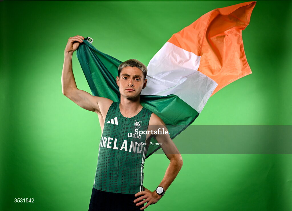 5 August 2026; Darragh McElhinney poses for a portrait during an Athletics Ireland European Championships team day at the Sport Ireland Institute in Dublin. Photo by Sam Barnes/Sportsfile