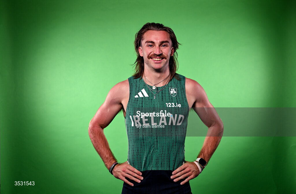 5 August 2026; Ryan Mulholland poses for a portrait during an Athletics Ireland European Championships team day at the Sport Ireland Institute in Dublin. Photo by Sam Barnes/Sportsfile